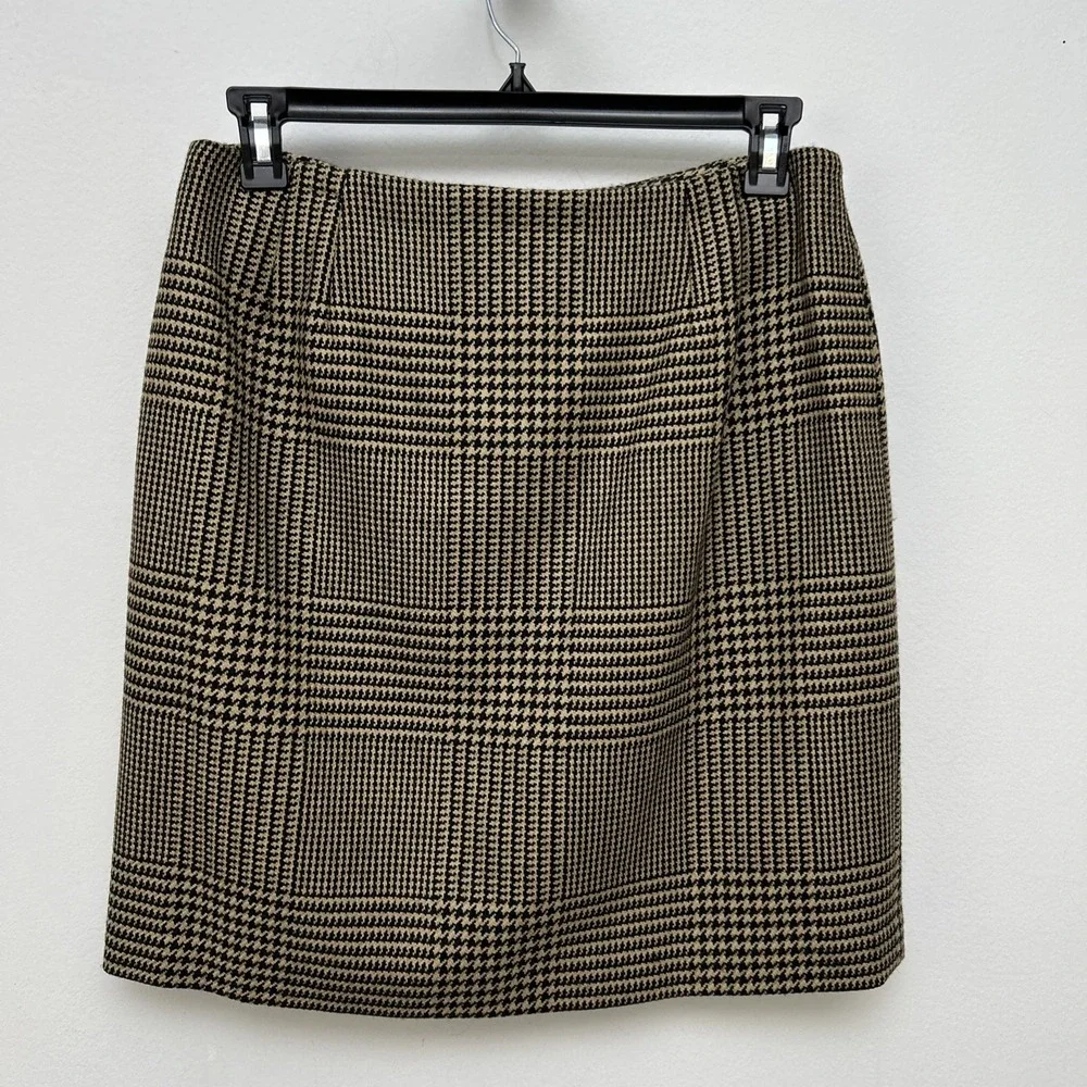 TALBOTS Vintage Houndstooth‎ Skirt Sz 14 Black Beige 100% Wool, Straight, Preppy